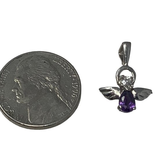 WS‎ 925 Sterling Silver and Amethyst Flying Angel Pendant - Picture 4 of 8